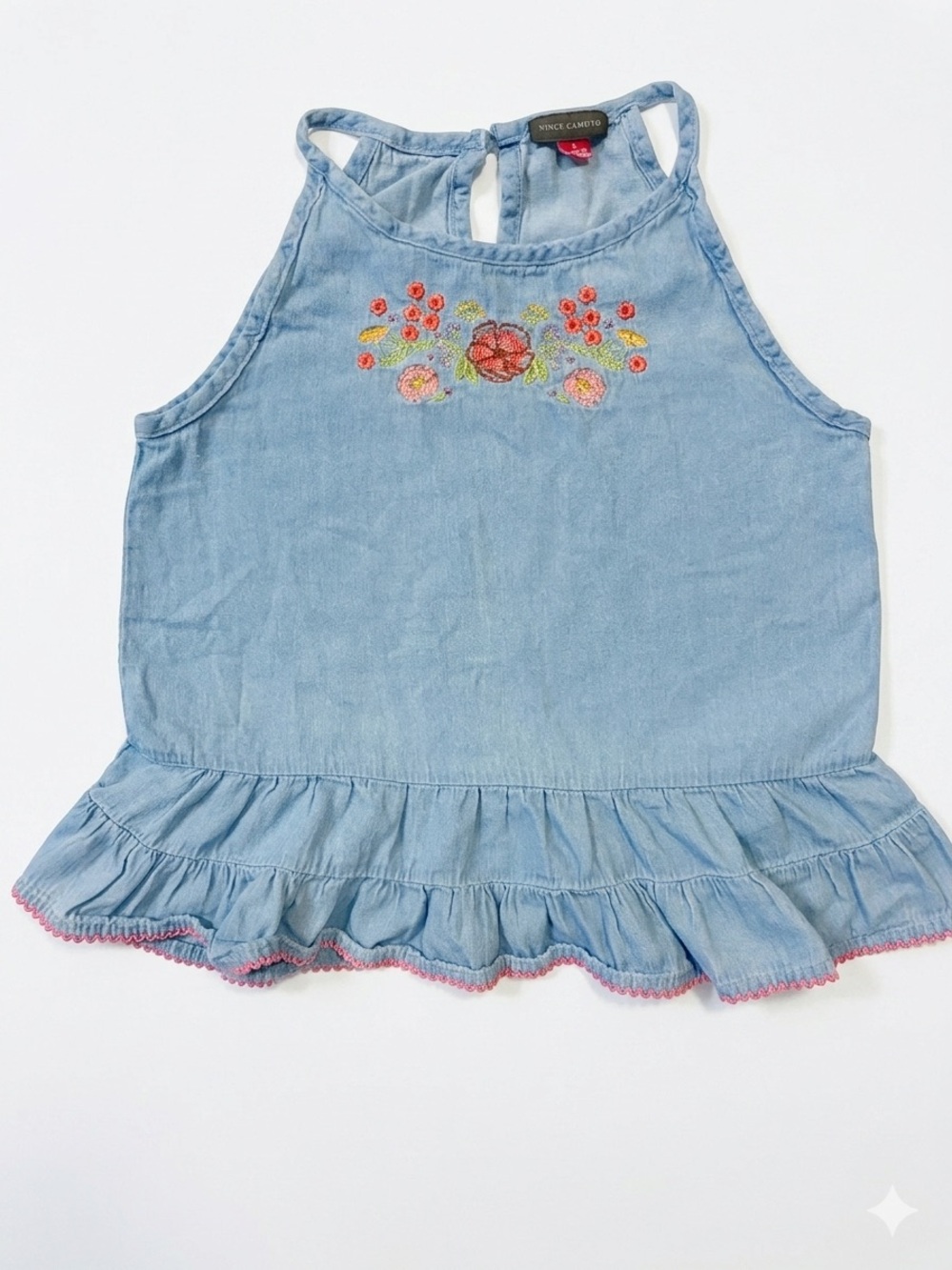 Vince Camuto Kids Embroidered Chambray Halter Top Blue Size 8